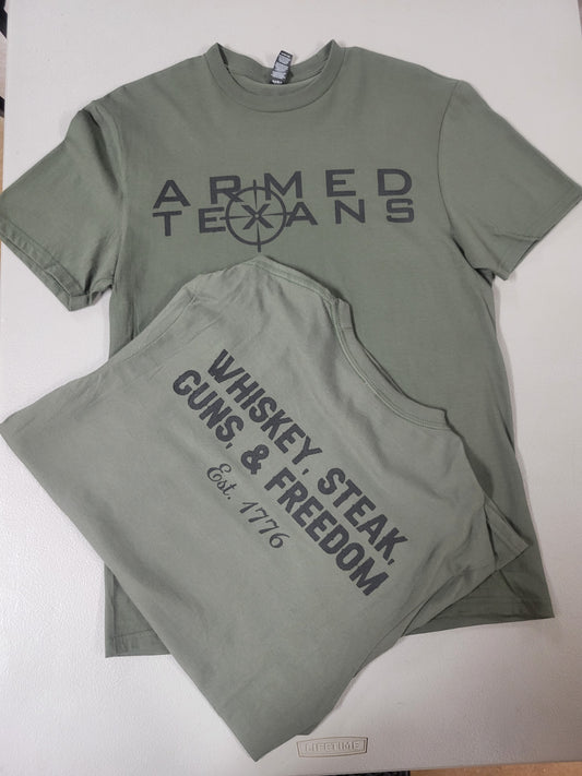 Whiskey, Steak, Guns and Freedom Armed Texans T Shirt